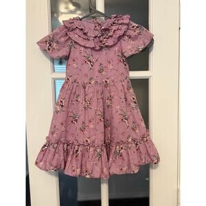 Janie and Jack Floral Ruffle Dress Purple Lined Lavender Herb Floral Sz 4